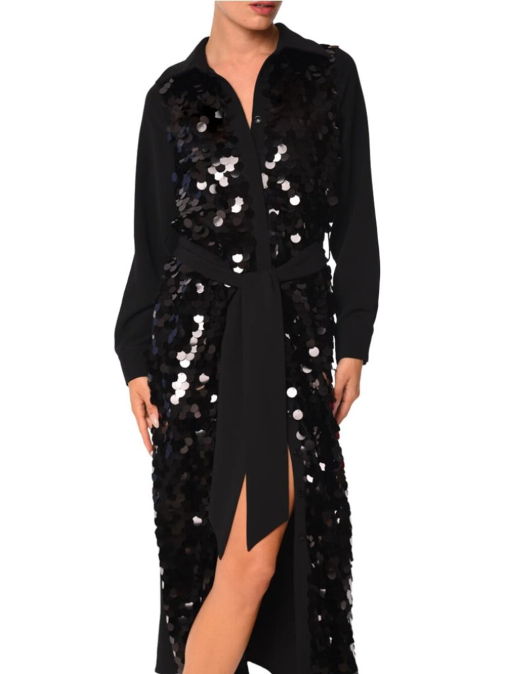 Ciebon Serena Sequin Long Sleeve Midi Shirtdress
